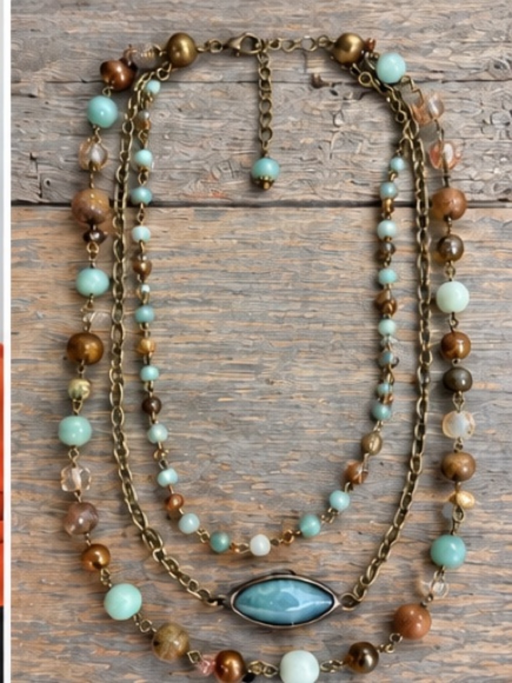Layered Beaded Necklace with Mint and Peach Accents - Picture 3 of 5